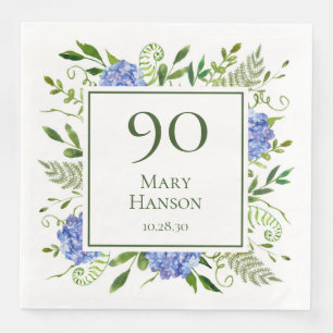 90. Geburtstag Blaue Hortensien Serviette