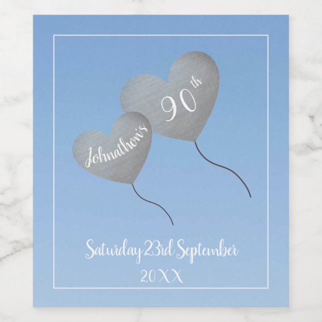 90. Geburtstag blauer Ballon Weinetikett (Einzelnes Label)