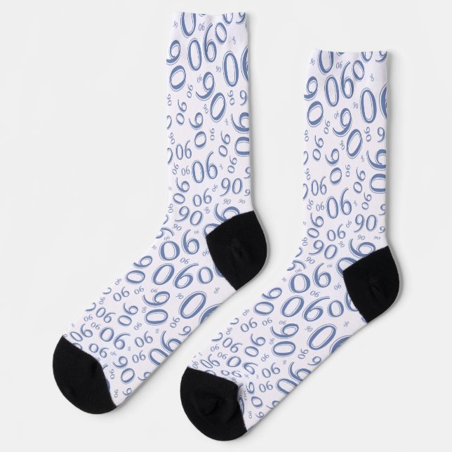 90. Geburtstag Blaues Zufallszahlenmuster 90 Socken (Linkes Detail)