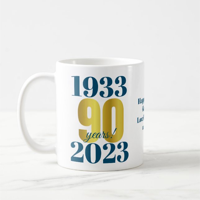 90. Geburtstag Blue Gold Kaffeetasse (Links)