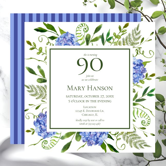 90. Geburtstag Blue Hydrangeas Einladung (Von Creator hochgeladen)