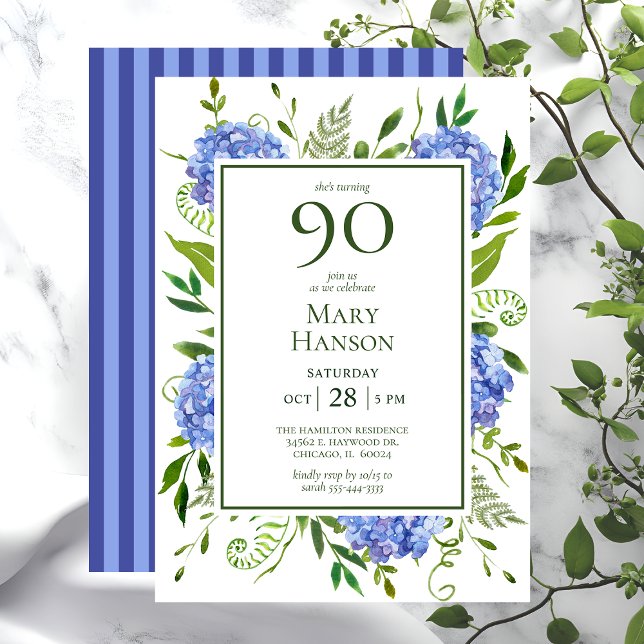 90. Geburtstag Blue Hydrangeas Einladung (Von Creator hochgeladen)