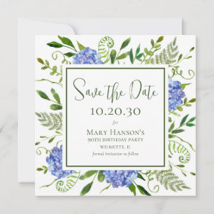 90. Geburtstag Blue Hydrangeas Save The Date