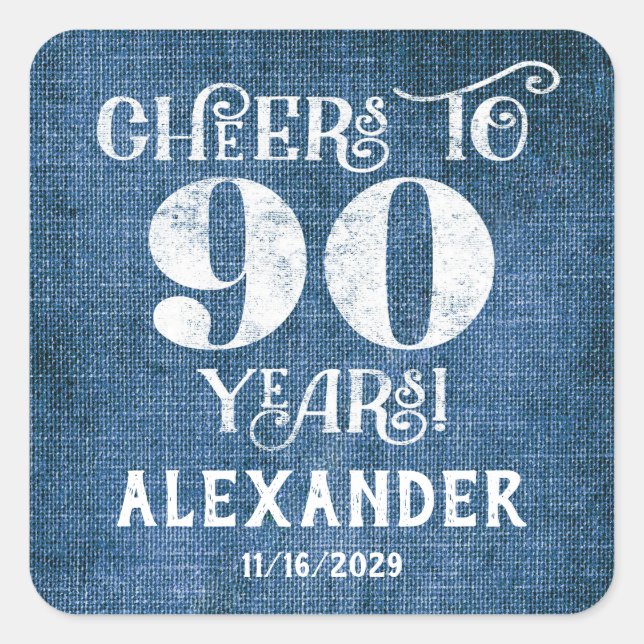 90. Geburtstag Blue Linen Vielen Dank für Ihre Unt Quadratischer Aufkleber (Vorderseite)