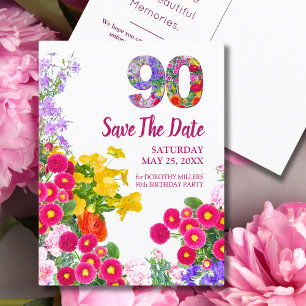 90. Geburtstag Blumen Modern Save The Date Postkar Ankündigungspostkarte