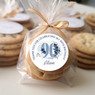 90. Geburtstag Blumennummer Coastal Blue Vielen Da Runder Aufkleber