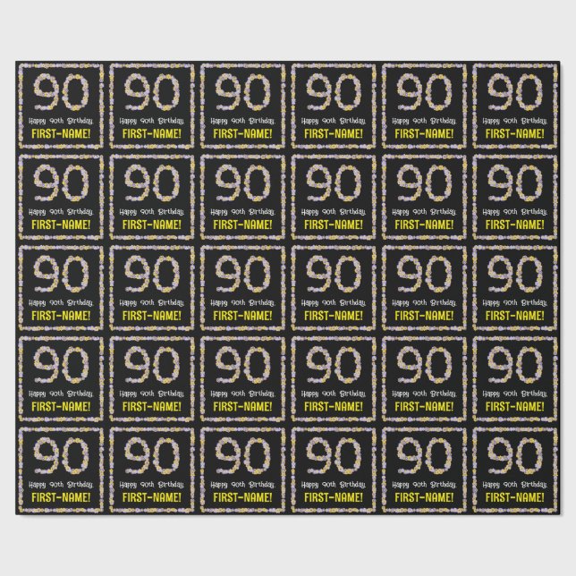 90. Geburtstag: Blumennummer, Individuelle Name, B Geschenkpapier (Saum)