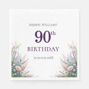 90. Geburtstag Blumenpapier Napkin lila Serviette
