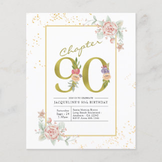 90. Geburtstag Blumenschrift Gold-Script-Einladung Flyer