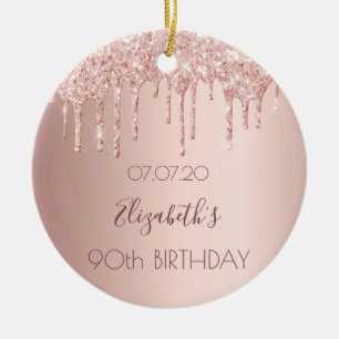 90. Geburtstag blush Rose Gold Glitzer Tropfen Nam Keramik Ornament