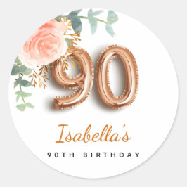 90. Geburtstag Blütenblütengold Eukalyptus Monogra Runder Aufkleber
