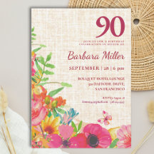 90. Geburtstag Bold Floral Linen Feier