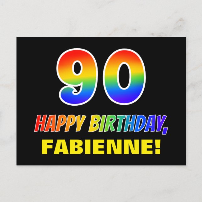 90. Geburtstag: Bold, Fun, Simple, Rainbow 90 Postkarte (Vorderseite)