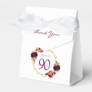90. Geburtstag bordeauxrot, geometrisch, blumenwei Geschenkschachtel