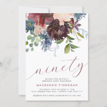 90. Geburtstag Burgund & Navy Blumenskript-Party