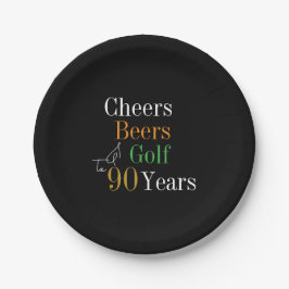90. Geburtstag Cheers Beers Golf Black Gold Party Pappteller