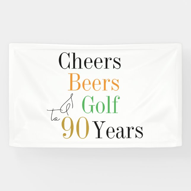 90. Geburtstag Cheers Beers Golf Minimal Party Banner (Horizontal)