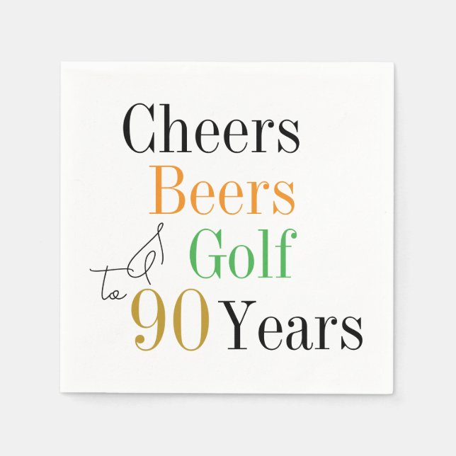 90. Geburtstag Cheers Beers Golf Minimal Party Serviette (Vorderseite)