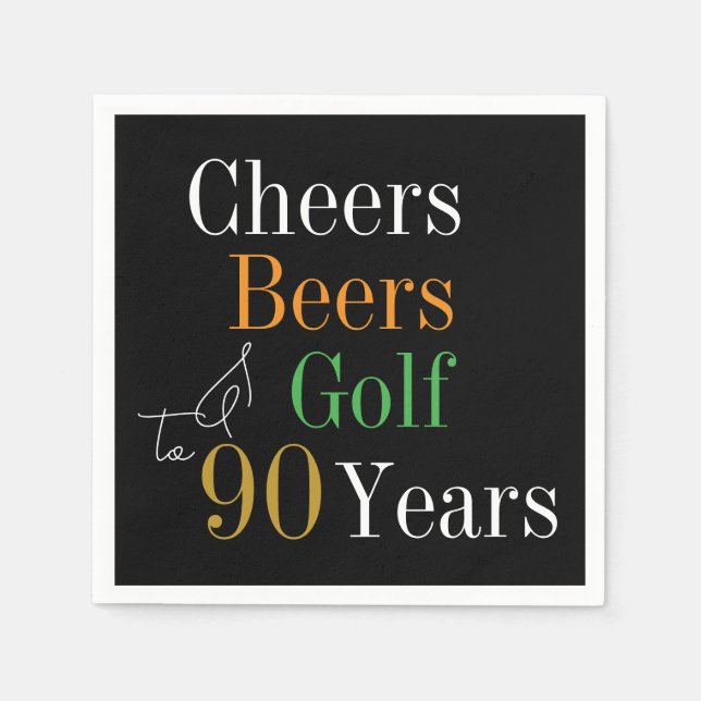 90. Geburtstag Cheers Beers Golf Party Serviette (Vorderseite)