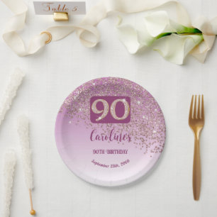 90. Geburtstag Chic Falling Rose Gold Glitzer Pappteller