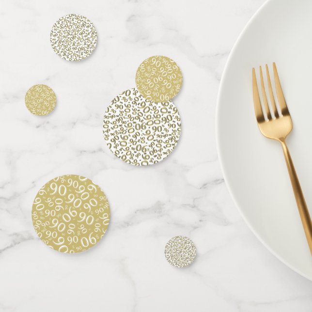 90. Geburtstag Cool Zahlenmuster Gold und Weiß Konfetti (Gruppe)