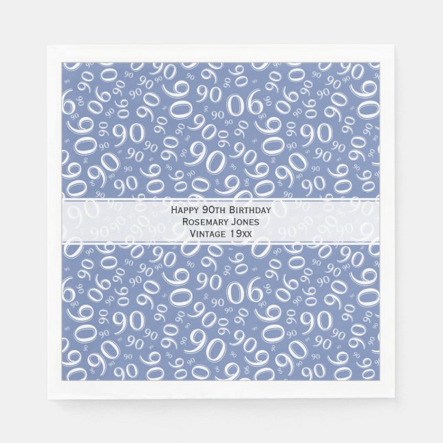 90. Geburtstag Cooles Zahlenmuster Blau/Weiß Serviette (Vorderseite)