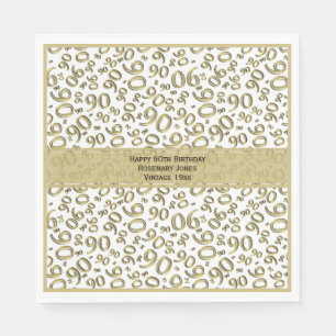 90. Geburtstag Cooles Zahlenmuster Gold/Weiß Serviette