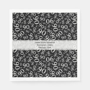 90. Geburtstag Cooles Zahlenmuster Schwarz/Weiß Serviette