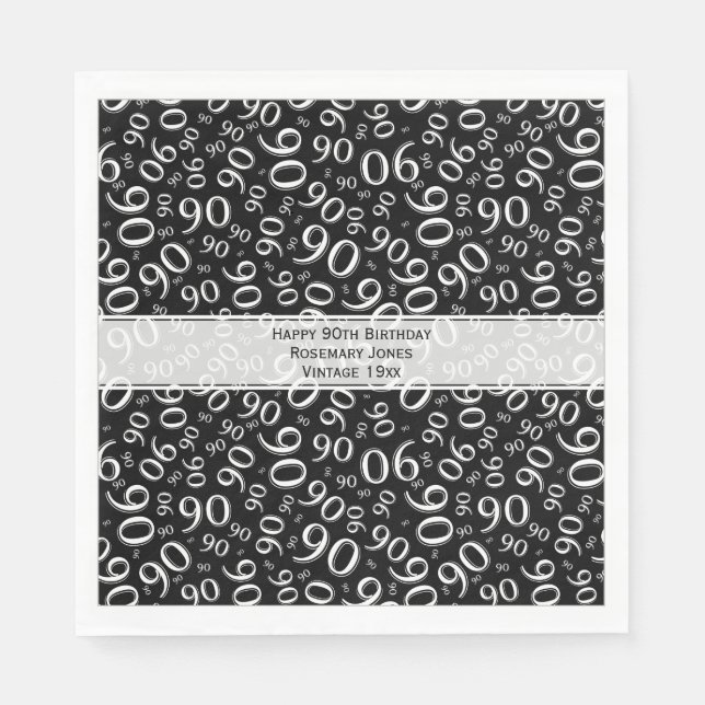 90. Geburtstag Cooles Zahlenmuster Schwarz/Weiß Serviette (Vorderseite)