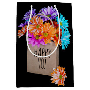 90. Geburtstag Daisy Bouquet in Papiertüte Mittlere Geschenktüte