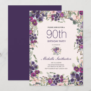 90. Geburtstag der Frauen Lila Pink Boho Blume Einladung