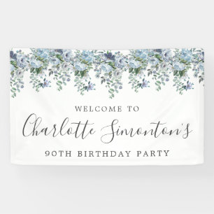 90. Geburtstag Dusty Blue Floral Willkommen Banner