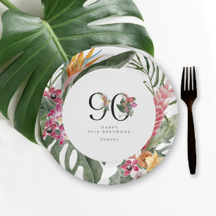 90. Geburtstag Einfache Elegante Tropische Einladu Pappteller