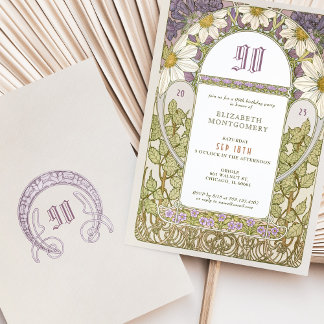 90. Geburtstag Einladung Art Nouveau Daisies