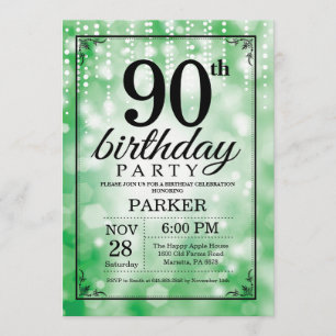 90. Geburtstag Einladung Grüner Glitzer