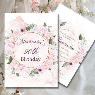 90. Geburtstag Elegant Rosa Rosen Einladung