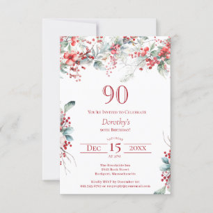 90. Geburtstag Elegant Winter Berry Botanical Einladung