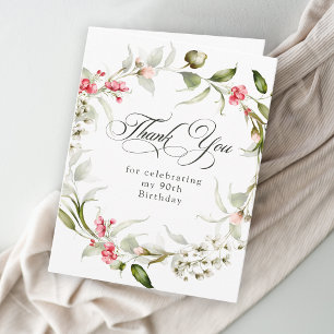 90. Geburtstag Elegante rosa florale Dankeschön-Ka Dankeskarte