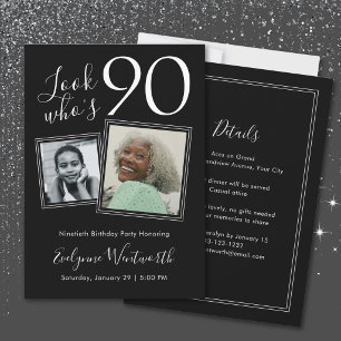90. Geburtstag Elegante schwarze Minimal-Schriftfo Einladung
