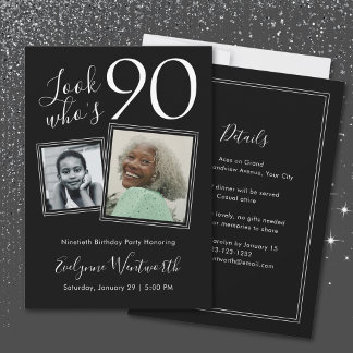 90. Geburtstag Elegante schwarze Minimal-Schriftfo Einladung
