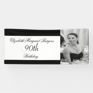 90. Geburtstag Elegantes Foto Persönliches Schwarz Banner