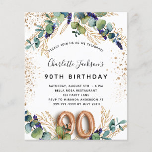 90. Geburtstag Eukalyptus Budget-Einladung Flyer