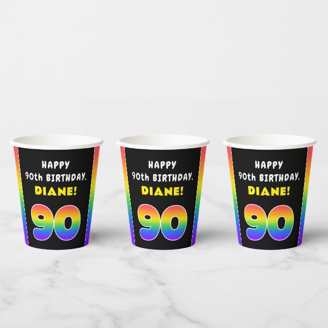 90. Geburtstag: Farbenfroher Regenbogen # 90, Indi Pappbecher (Multi)