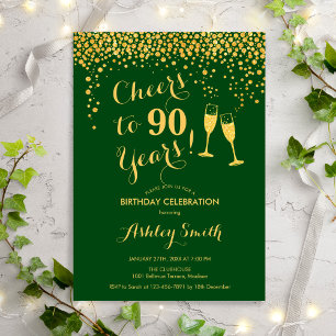 90. Geburtstag - Feiern bis 90 Jahre Gold Green Einladung