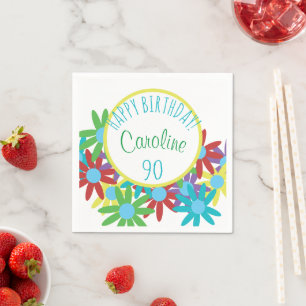 90. Geburtstag Floral Bouquet Custom Paper Napkins Serviette