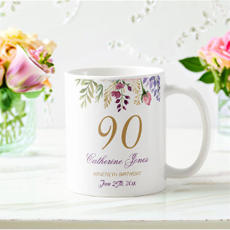 90. Geburtstag floral Bouquet Gold Akzente Kaffeetasse