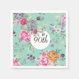 90. Geburtstag Floral Geburtstag Blau Serviette