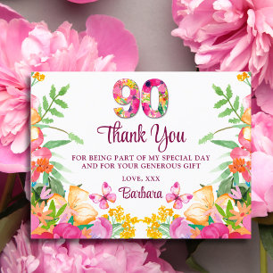 90. Geburtstag Florale elegante Danksagung Postkarte