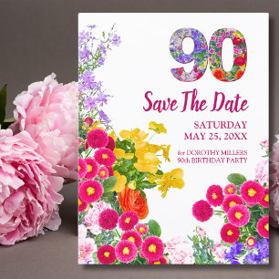 90. Geburtstag florale moderne 90 Save the Date Ka