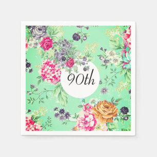 90. Geburtstag floraler Geburtstag Grün Serviette